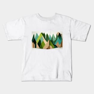 Green Mountaintops - Abstract Minimalism Papercraft Landscape Kids T-Shirt
